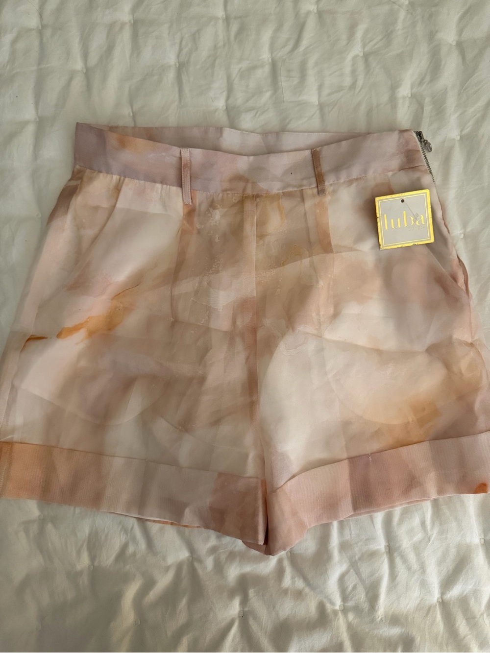 Pink Watercolor Print High-Rise Bermuda Shorts